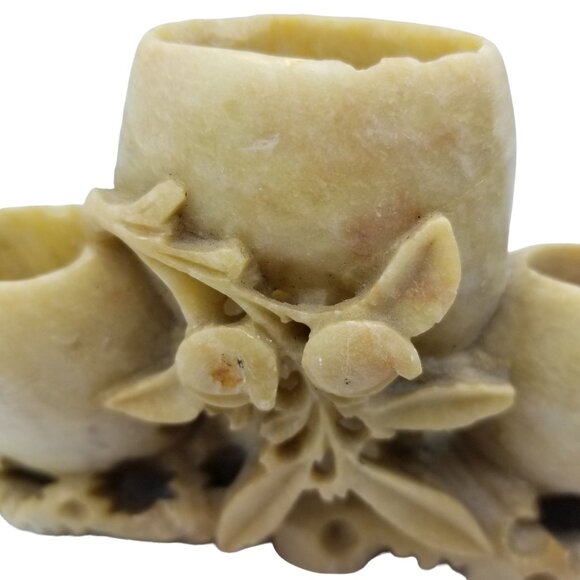 Vintage Hand-Carved Soapstone Floral Brush Pot - Picture 4 of 16